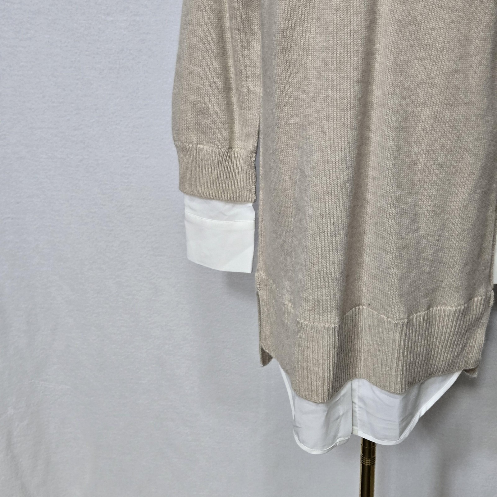 Brochu Walker Sweater Dress Womens Small Wool Cashmere Beige Layered V Neck — image 4 of 8